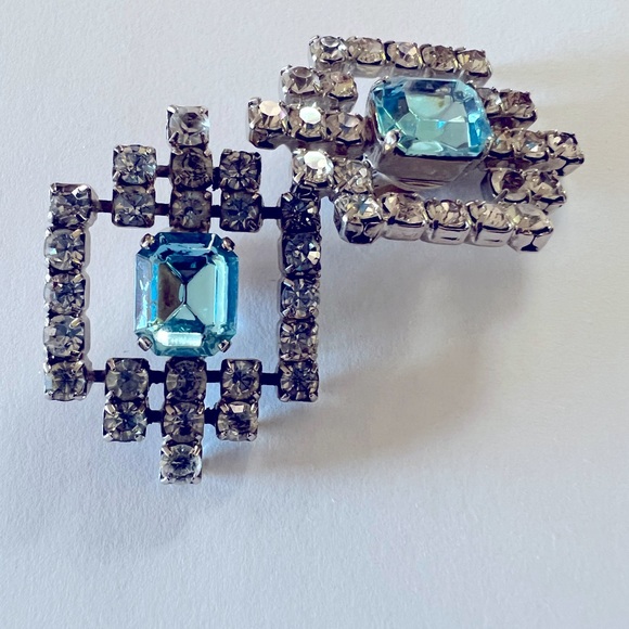 Vintage Art Deco Chic Large Statement Clip On Rhinestone Earrings/ Shoe Clips - Picture 7 of 10